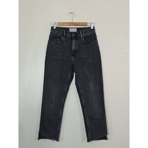 Everlane High Rise Straight Ankle Jeans Womens Size 27 Black Wash Denim Raw Hem